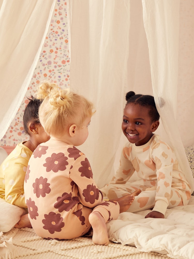 Neutral/Yellow 3 Pack 100% Cotton Snuggle Pyjamas (9mths-12yrs) - Image 3 of 8