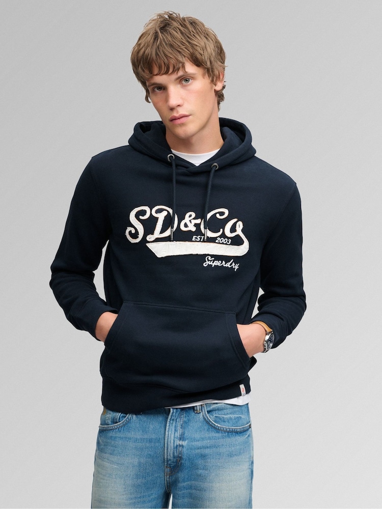 Superdry Blue SD&Co Washed Embroidered Relaxed Hoodie - Image 1 of 6