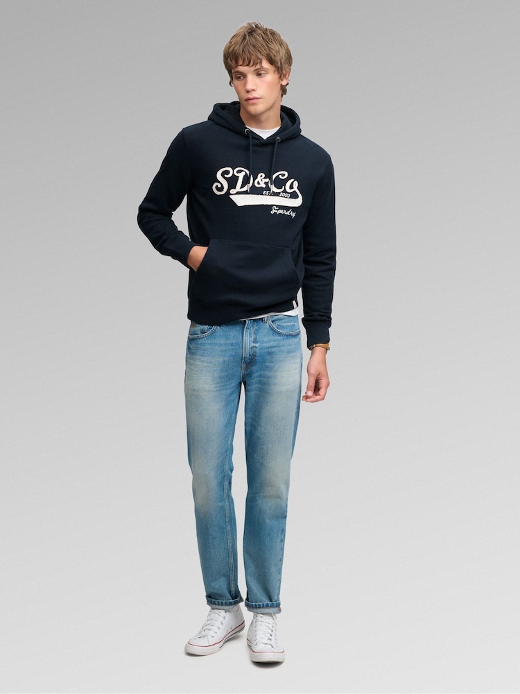 Superdry Blue SD&Co Washed Embroidered Relaxed Hoodie - Image 2 of 6