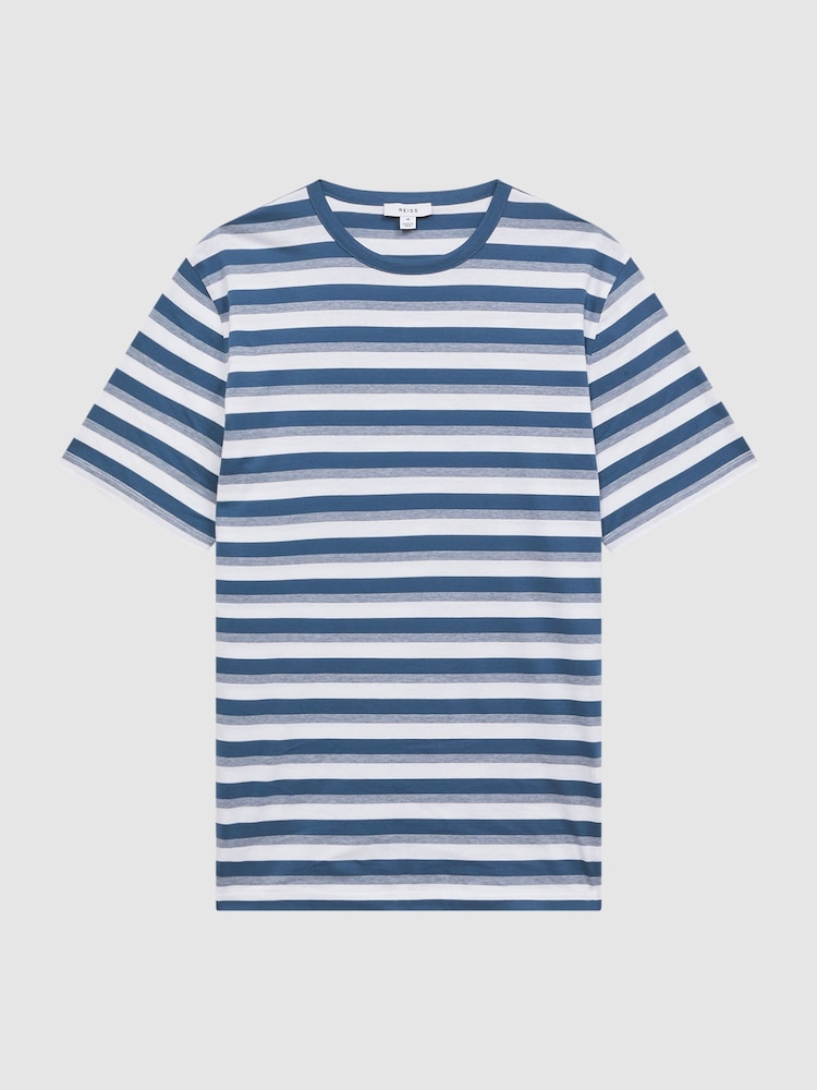 Reiss Blue/White Dean Cotton Crew Neck Striped T-Shirt - Image 2 of 5