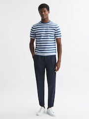 Reiss Blue/White Dean Cotton Crew Neck Striped T-Shirt - Image 3 of 5