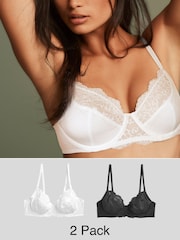 Black/White 2 Pack Floral Print Non Pad Full Cup Bra - Image 1 of 10