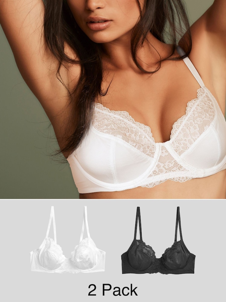 Black/White 2 Pack Floral Print Non Pad Full Cup Bra - Image 1 of 10