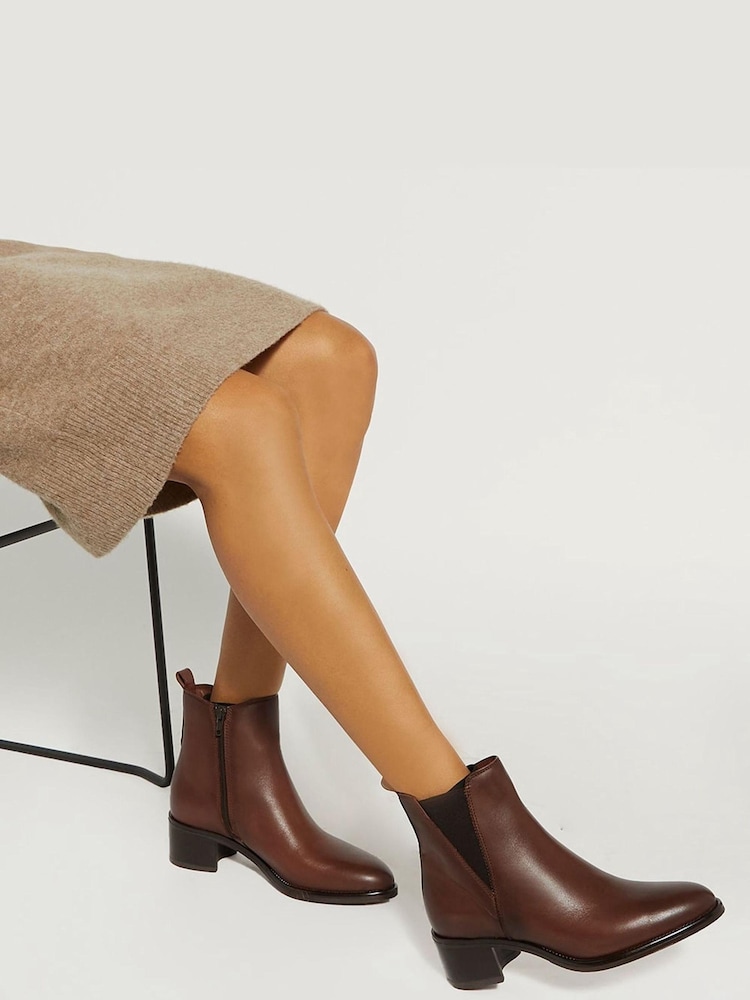 Dune London Brown Pouring V Cut Elastic Heeled Boots - Image 5 of 5