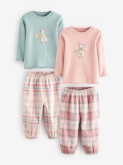 Pink/Blue Mouse Woven Bottoms Pyjamas 2 Pack (9mths-10yrs) - Image 6 of 12