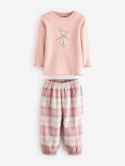 Pink/Blue Mouse Woven Bottoms Pyjamas 2 Pack (9mths-10yrs) - Image 8 of 12