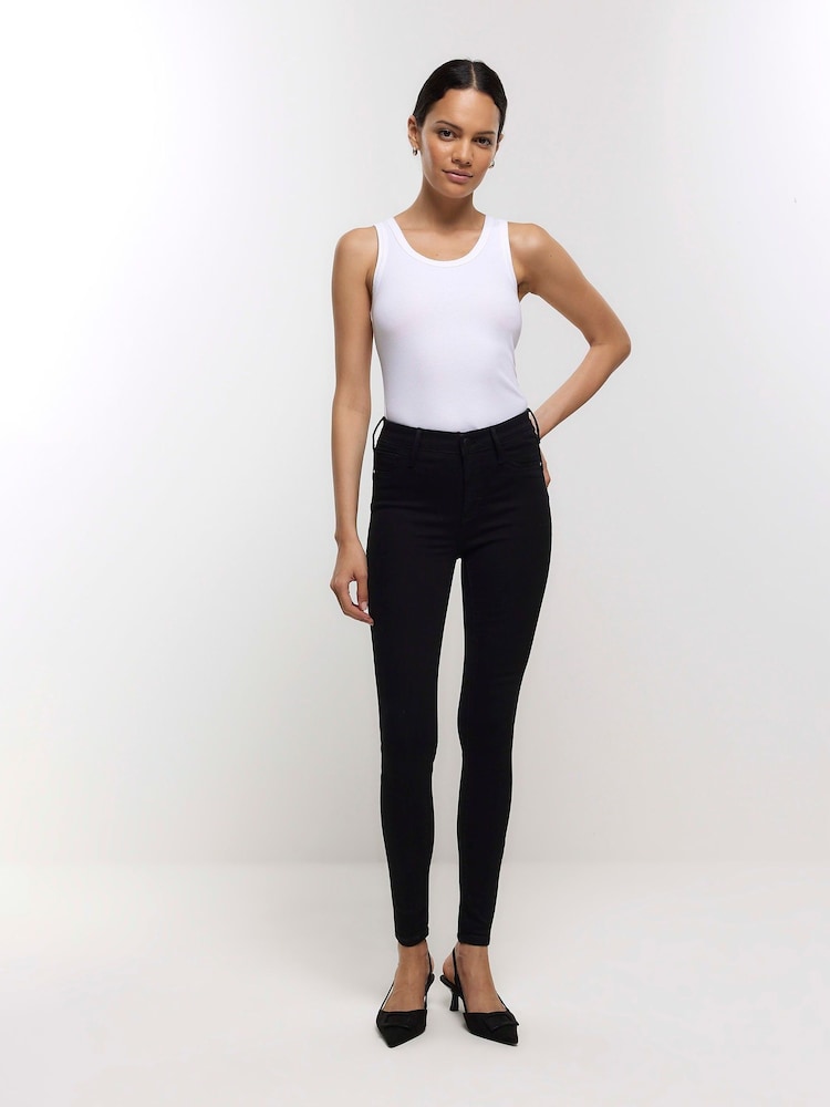 River Island Black Mid Rise Skinny Bum Sculpt Jeans - Image 2 of 8