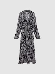Reiss Black Callie Belted Ruffle Printed Midi Dress - Image 2 of 5
