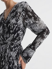 Reiss Black Callie Belted Ruffle Printed Midi Dress - Image 3 of 5