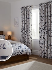 Blue/Neutral Blossom Floral Eyelet Blackout/Thermal Curtains - Image 1 of 8