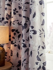 Blue/Neutral Blossom Floral Eyelet Blackout/Thermal Curtains - Image 5 of 8