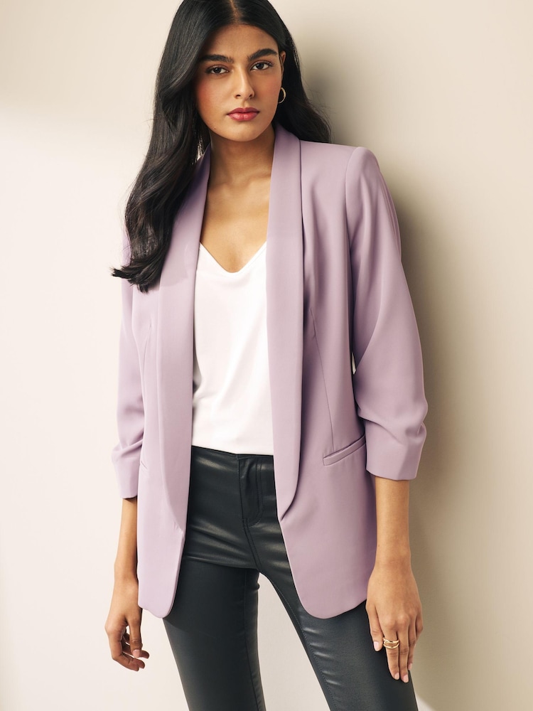 Purple Relaxed Ruched Sleeve Blazer - Image 1 of 8