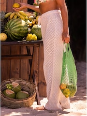 Roxy Cream 100% Cotton Wide Leg Beach Trousers - Image 2 of 7
