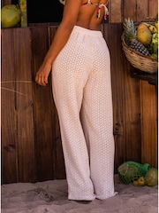 Roxy Cream 100% Cotton Wide Leg Beach Trousers - Image 3 of 7