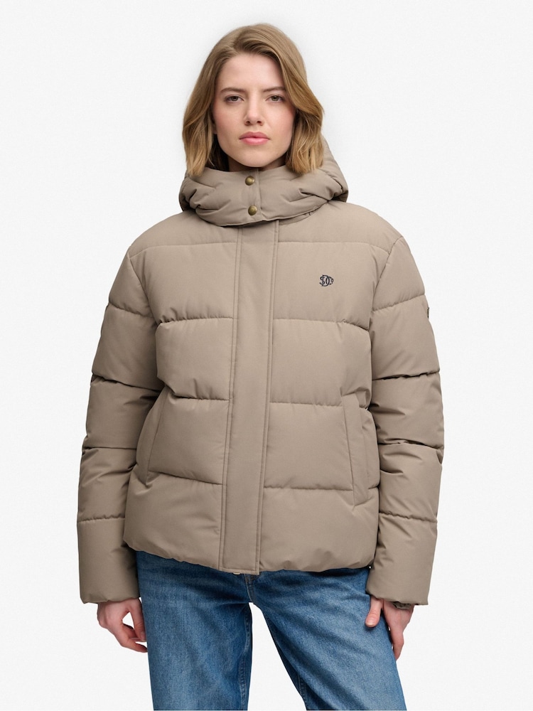Superdry Brown Premium Puffer Jacket - Image 1 of 8 Superdry Brown Premium Puffer Jacket - Image 1 of 8