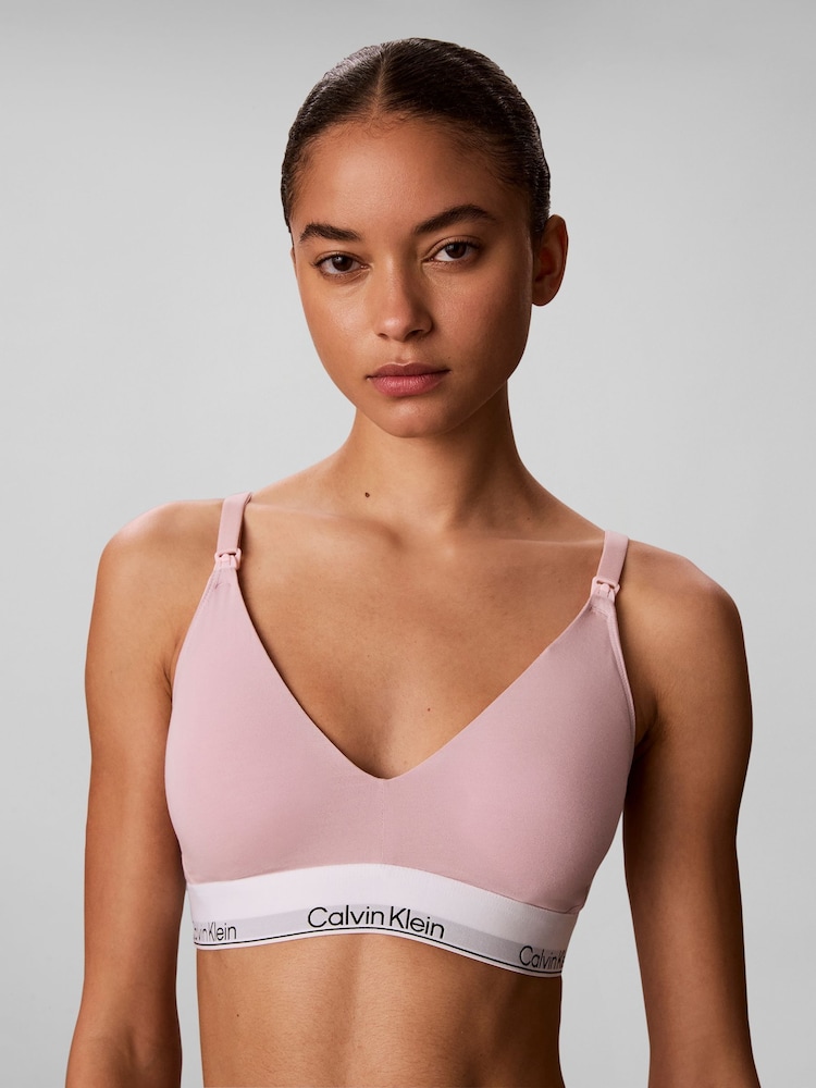 Calvin Klein Pink Maternity Lightly Lined Triangle Bralette - Icon Cotton Modal - Image 1 of 4 Calvin Klein Pink Maternity Lightly Lined Triangle Bralette - Icon Cotton Modal - Image 1 of 4