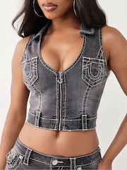 True Religion Black Zip Front Top Big T - Image 1 of 5