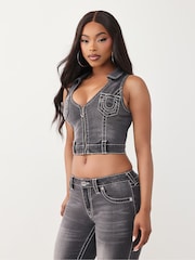 True Religion Black Zip Front Top Big T - Image 4 of 5