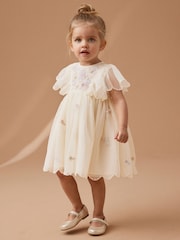 Cream Embroidered Mesh Party Dress (3mths-7yrs) - Image 1 of 7