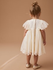 Cream Embroidered Mesh Party Dress (3mths-7yrs) - Image 2 of 7