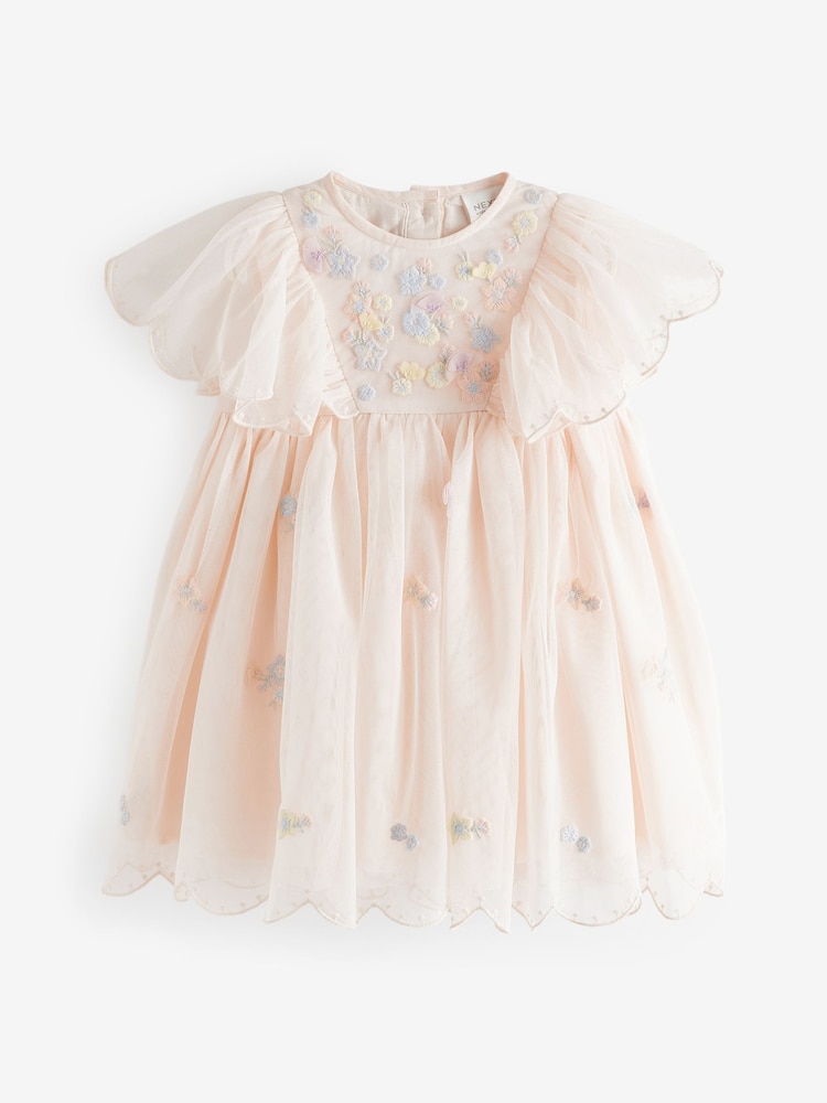 Buy Cream Embroidered Mesh Party Dress (3mths-7yrs) from Next Oman