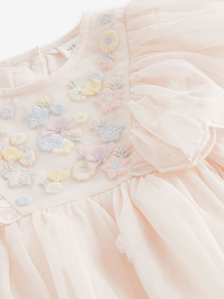 Cream Embroidered Mesh Party Dress (3mths-7yrs) - Image 7 of 7