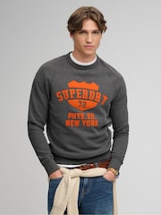 Superdry Grey Athletic Felt Applique Crew Neck Sweatshirt - Image 1 of 6