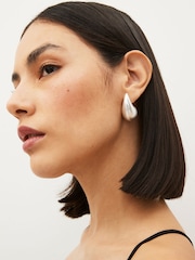 Brushed Silver Tone Teardrop Statement Stud Earrings - Image 1 of 1