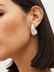 Brushed Silver Tone Teardrop Statement Stud Earrings - Image 2 of 3