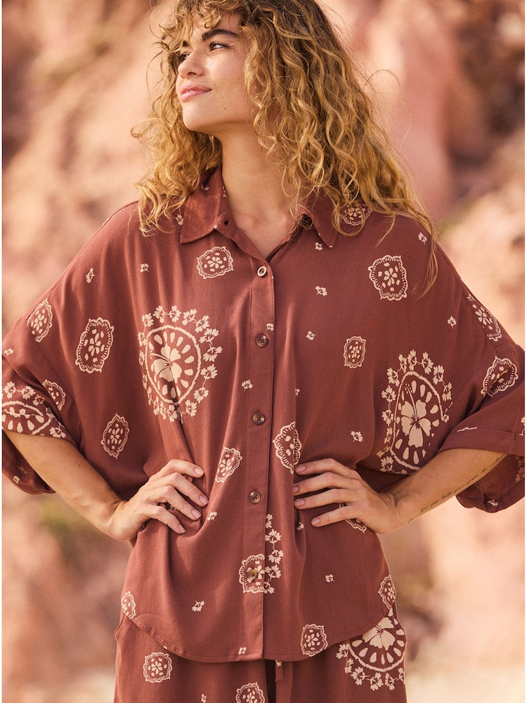Roxy Lekeitio Bandana Print Brown Shirt - Image 4 of 8
