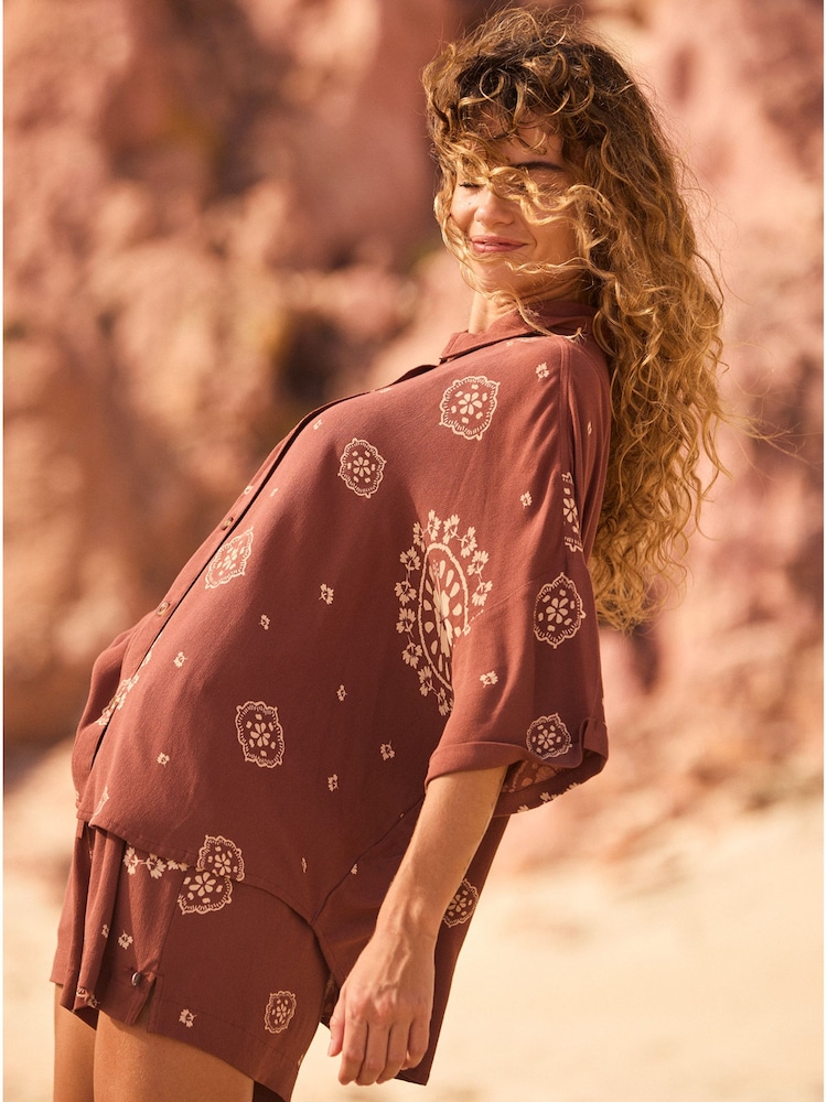 Roxy Lekeitio Bandana Print Brown Shirt - Image 5 of 8