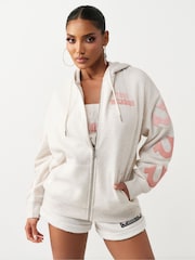 True Religion Grey Puff Print Boyfriend Zip Up Hoodie - Image 1 of 5