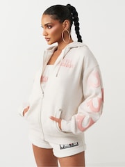 True Religion Grey Puff Print Boyfriend Zip Up Hoodie - Image 3 of 5