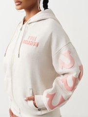 True Religion Grey Puff Print Boyfriend Zip Up Hoodie - Image 4 of 5