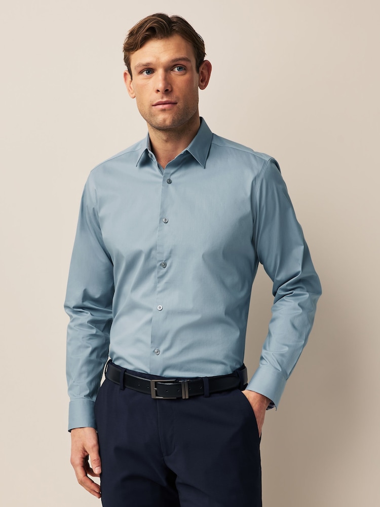 Dusky Blue Regular Fit Four Way Stretch Shirt - Image 1 of 8