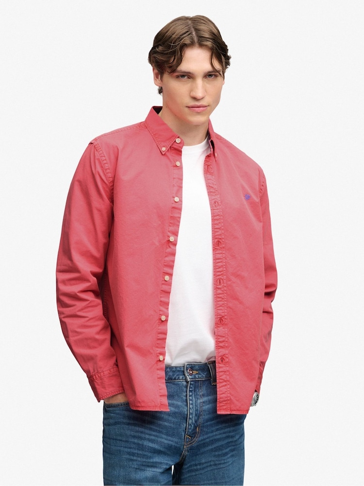 Superdry Pink Garment Dyed Long Sleeve Shirt - Image 1 of 7