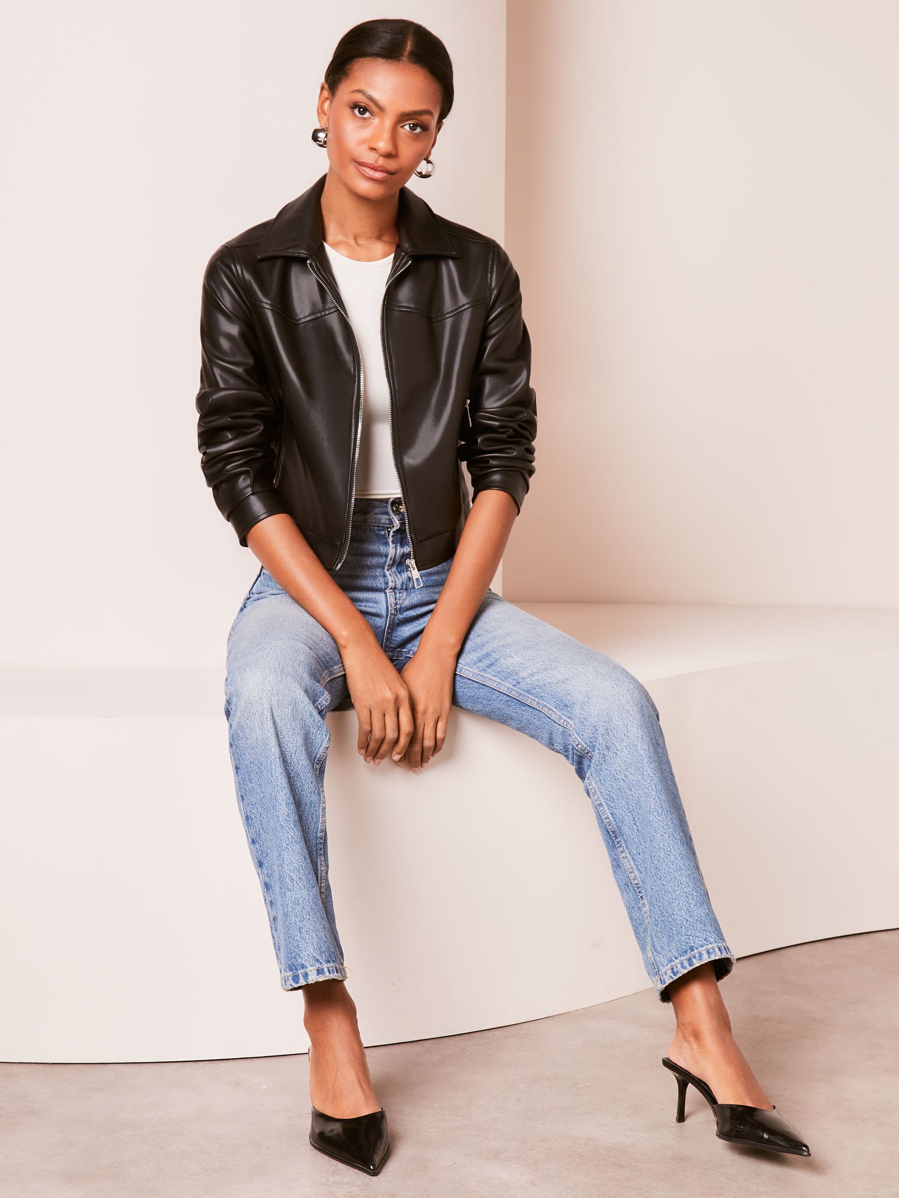Buy Lipsy Black Faux Leather Collar Zip Through Bomber Jacket from Next Luxembourg