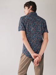 Navy/Blue Regular Fit 100% Cotton Printed Short Sleeve Shirt - Image 3 of 6