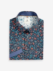 Navy/Blue Regular Fit 100% Cotton Printed Short Sleeve Shirt - Image 4 of 6