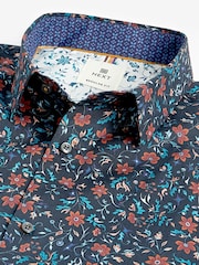 Navy/Blue Regular Fit 100% Cotton Printed Short Sleeve Shirt - Image 5 of 6