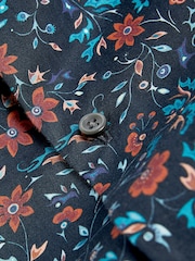 Navy/Blue Regular Fit 100% Cotton Printed Short Sleeve Shirt - Image 6 of 6