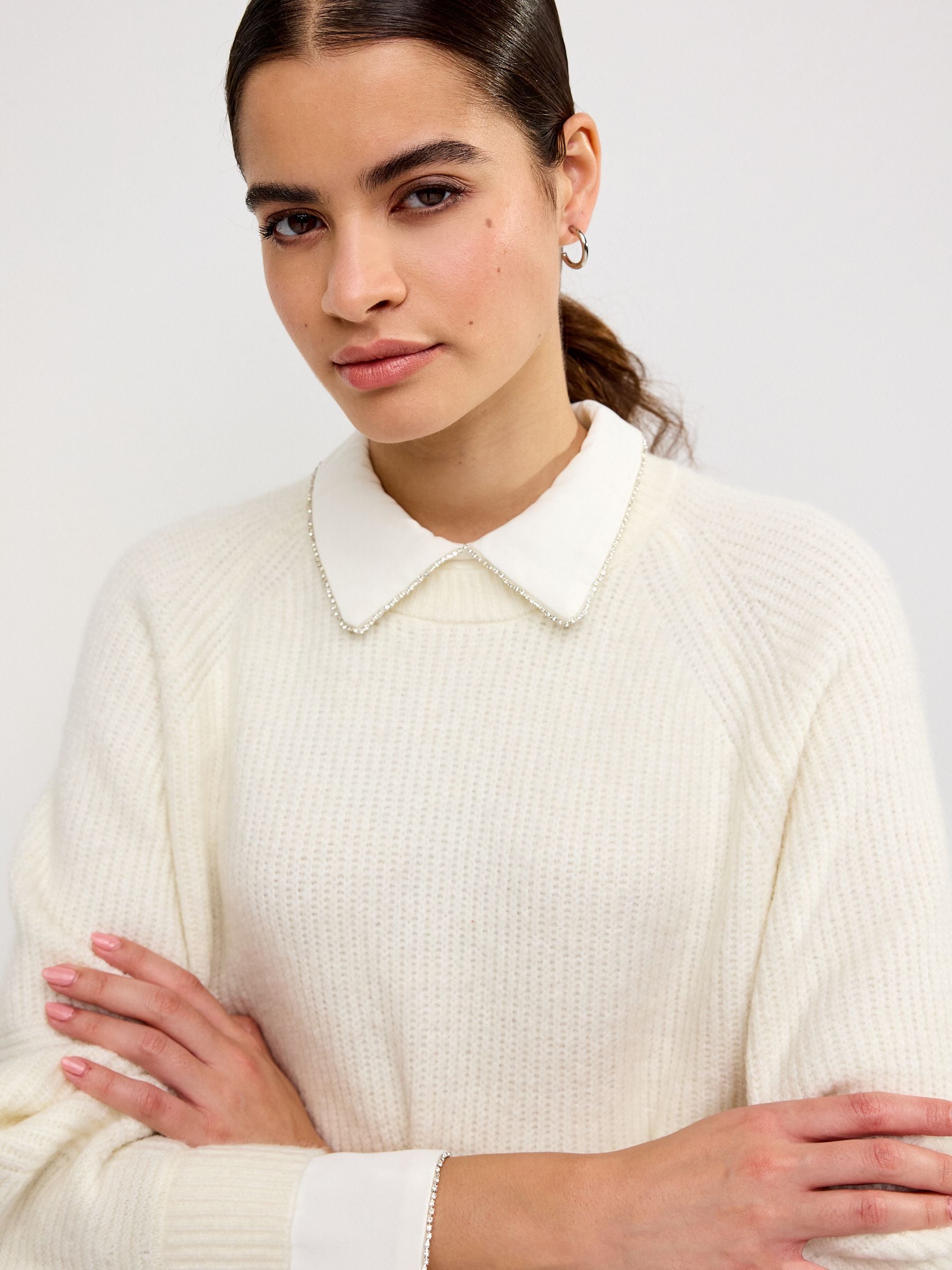 Buy Ecru White Embellished Shirt Layered Jumper from Next Luxembourg