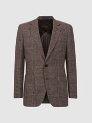 Reiss Brown Sandown Modern Fit Single Breasted Check Blazer - Image 2 of 6