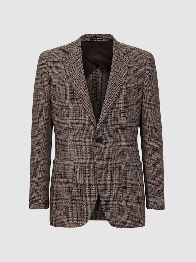 Reiss Brown Sandown Modern Fit Single Breasted Check Blazer - Image 2 of 6