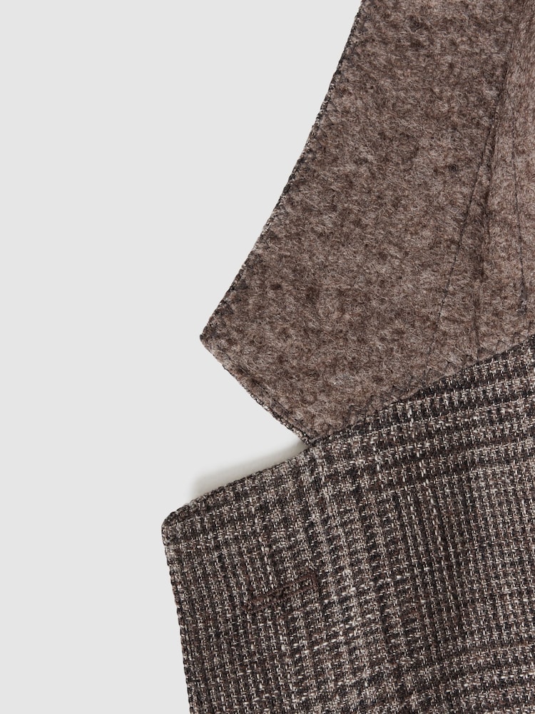 Reiss Brown Sandown Modern Fit Single Breasted Check Blazer - Image 6 of 6