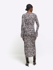 River Island Brown Plisse Flute Sleeve Column Dress - Image 2 of 4