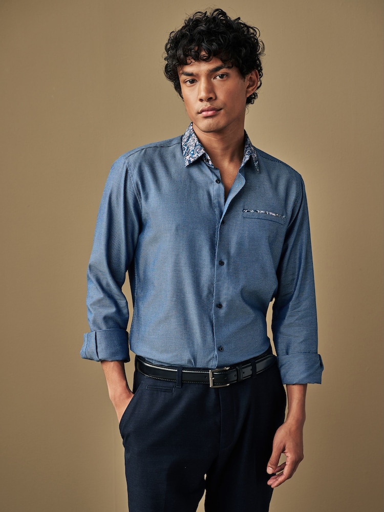 Navy Blue Regular Fit Trimmed Formal Shirt - Image 1 of 7