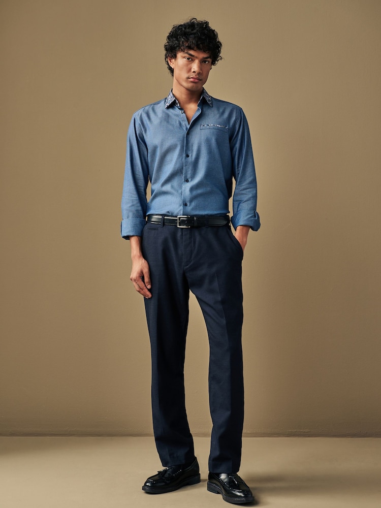 Navy Blue Regular Fit Trimmed Formal Shirt - Image 2 of 7