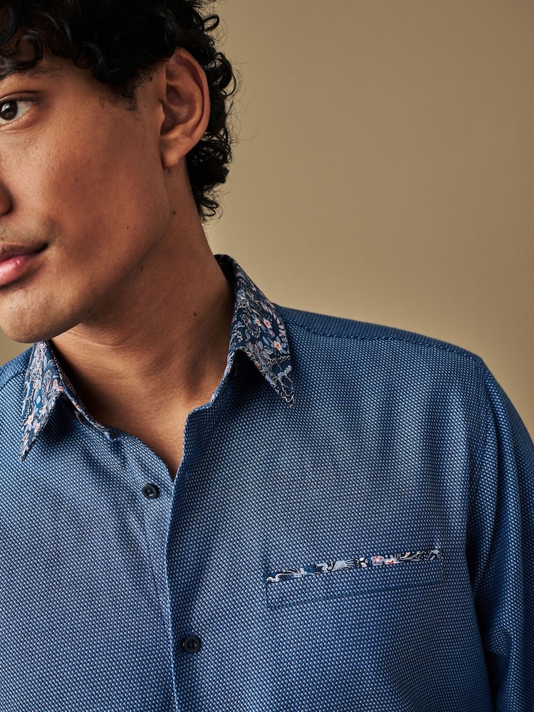 Navy Blue Regular Fit Trimmed Formal Shirt - Image 4 of 7