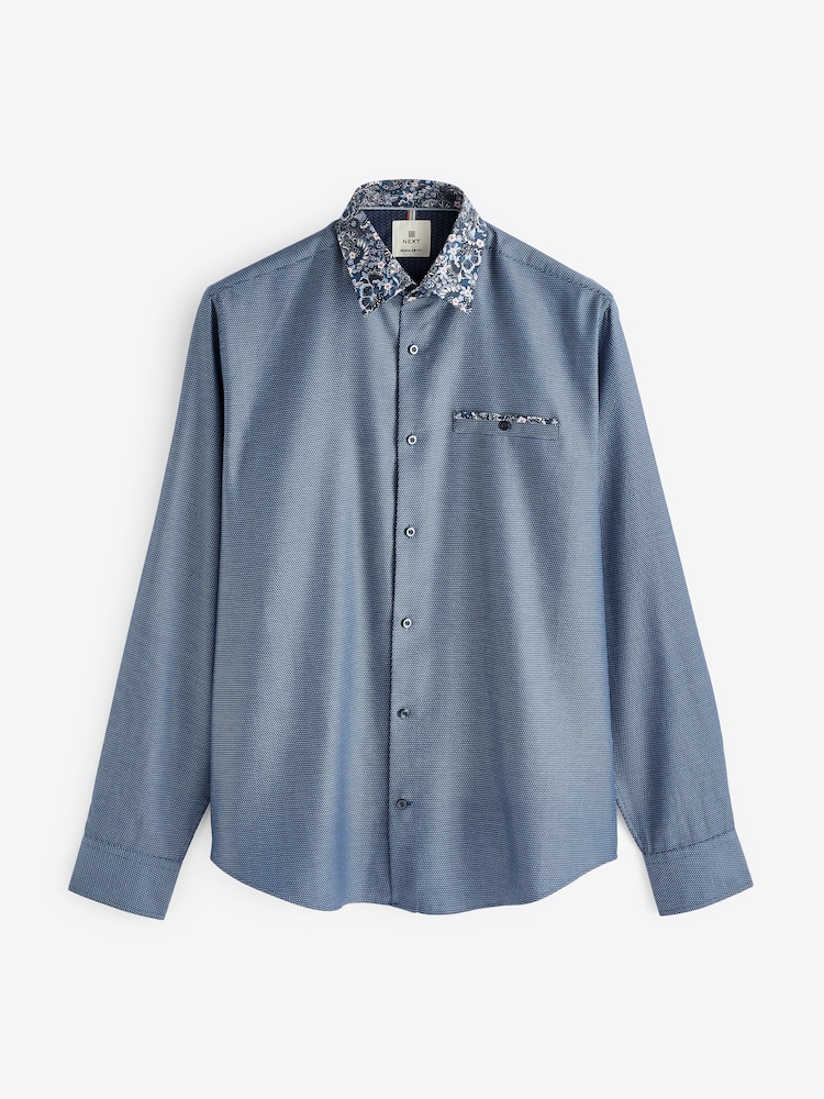 Navy Blue Regular Fit Trimmed Formal Shirt - Image 5 of 7